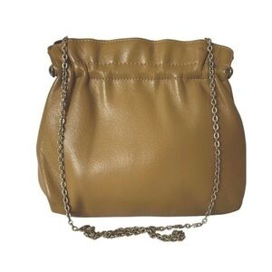 Midcentury Camel Leather Chain Strap Kisslock Purse Bag